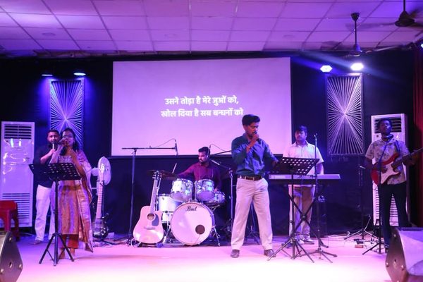 The worship team on a Sunday